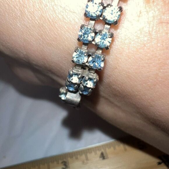 Vintage Prong Set Double Row Blue Rhinestone Bracelet - Picture 4 of 7